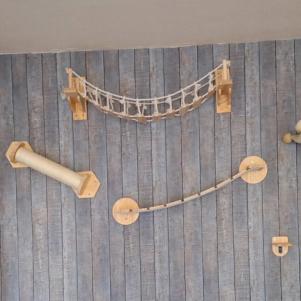 Cat Tree Wall Mounted Cat Climbing Bridge with Scratching Post and Cat Hammock Sisal Ladder for Kitten Playing  and Resting